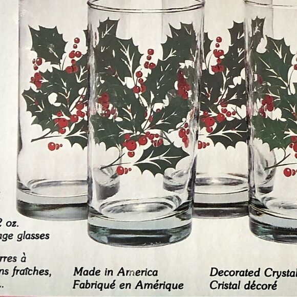 Vintage Indiana Glass Made in USA Holly Christmas 12oz Drinking Glasses - Picture 8 of 8